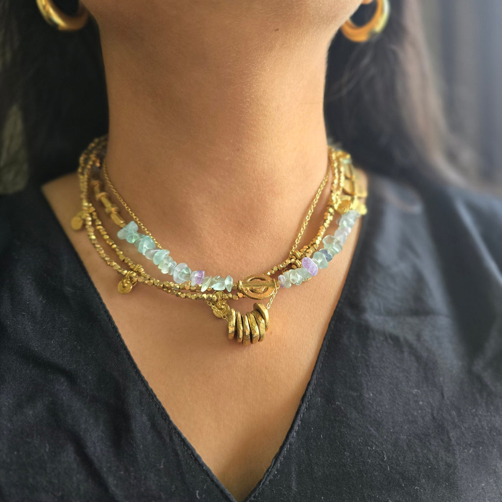 Green fluorite layered necklace