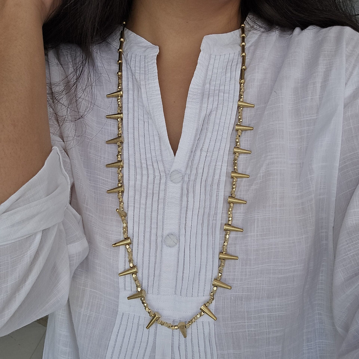 Brass spikes charm necklace