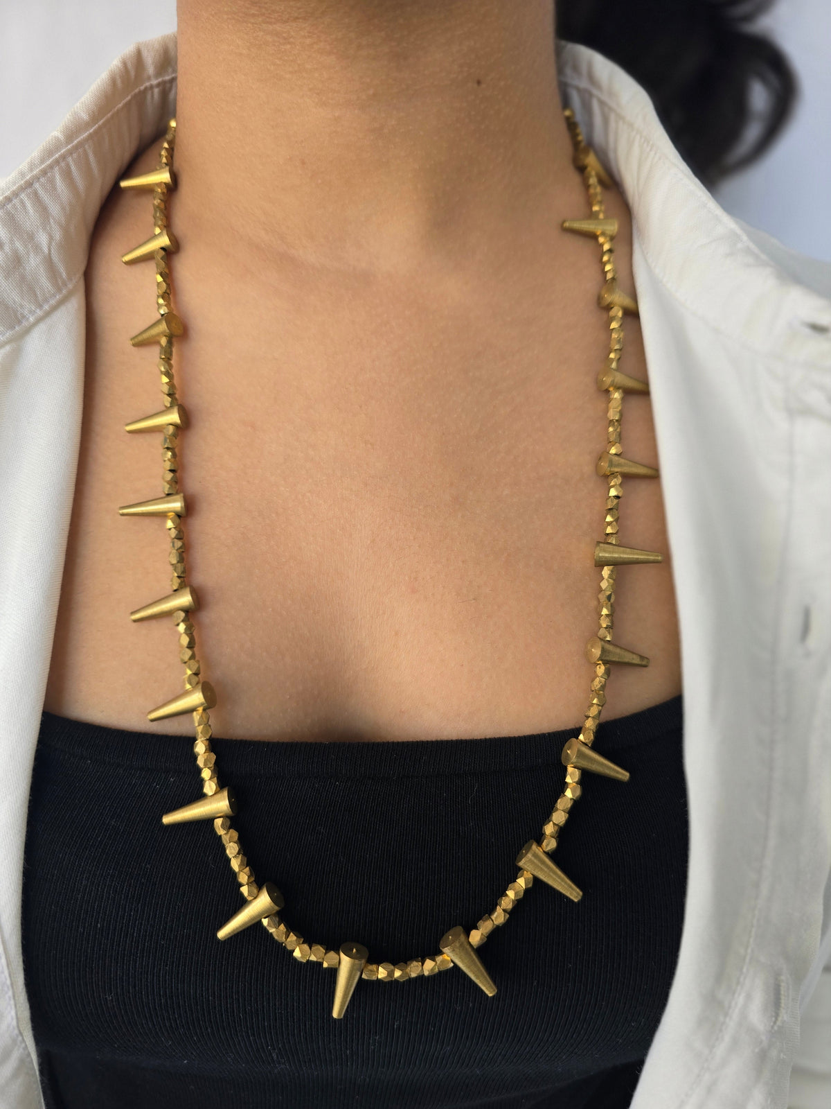 Brass spikes charm necklace