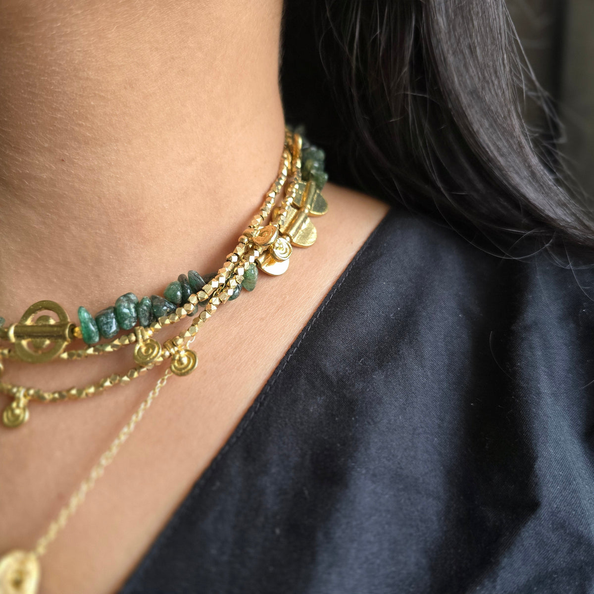 Green maize layered necklace