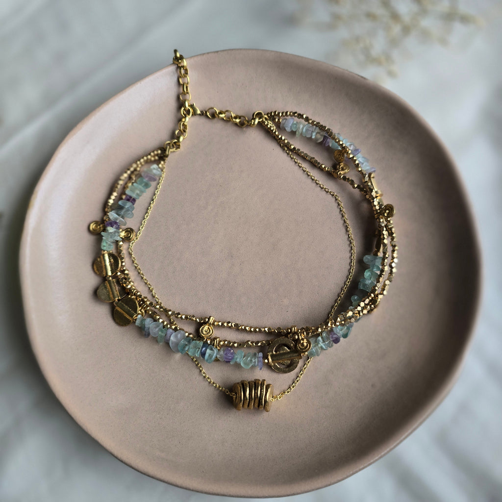 Green fluorite layered necklace