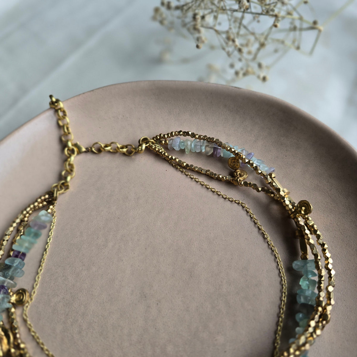 Green fluorite layered necklace