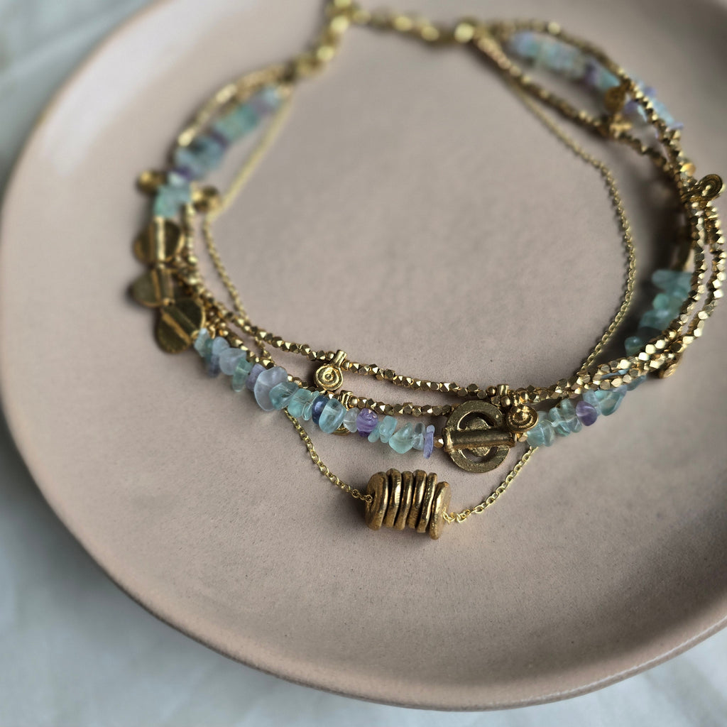 Green fluorite layered necklace