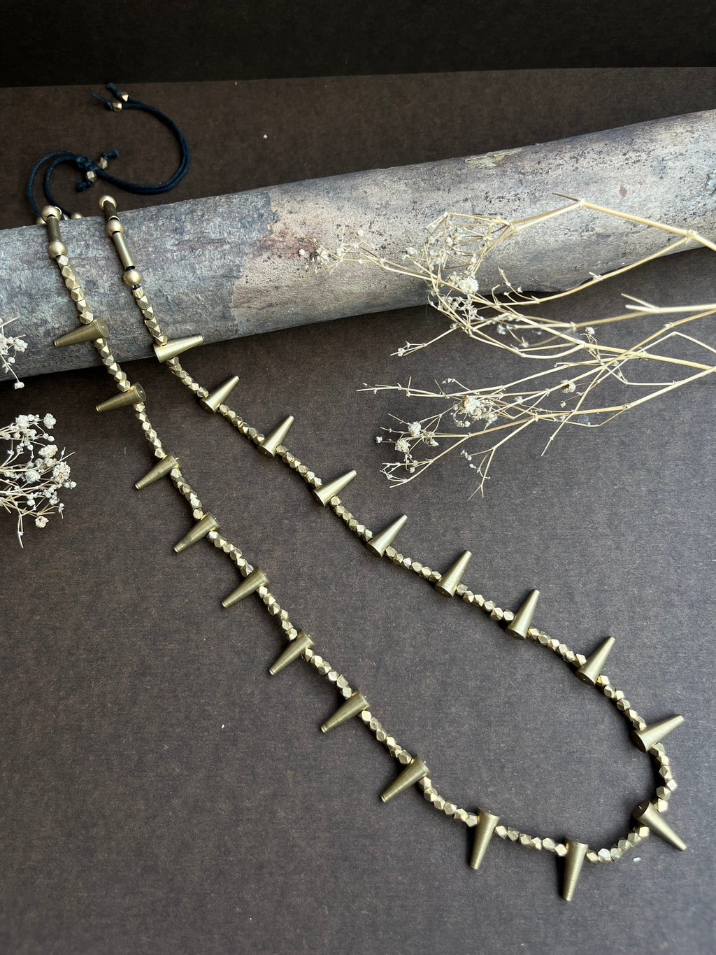 Brass spikes charm necklace