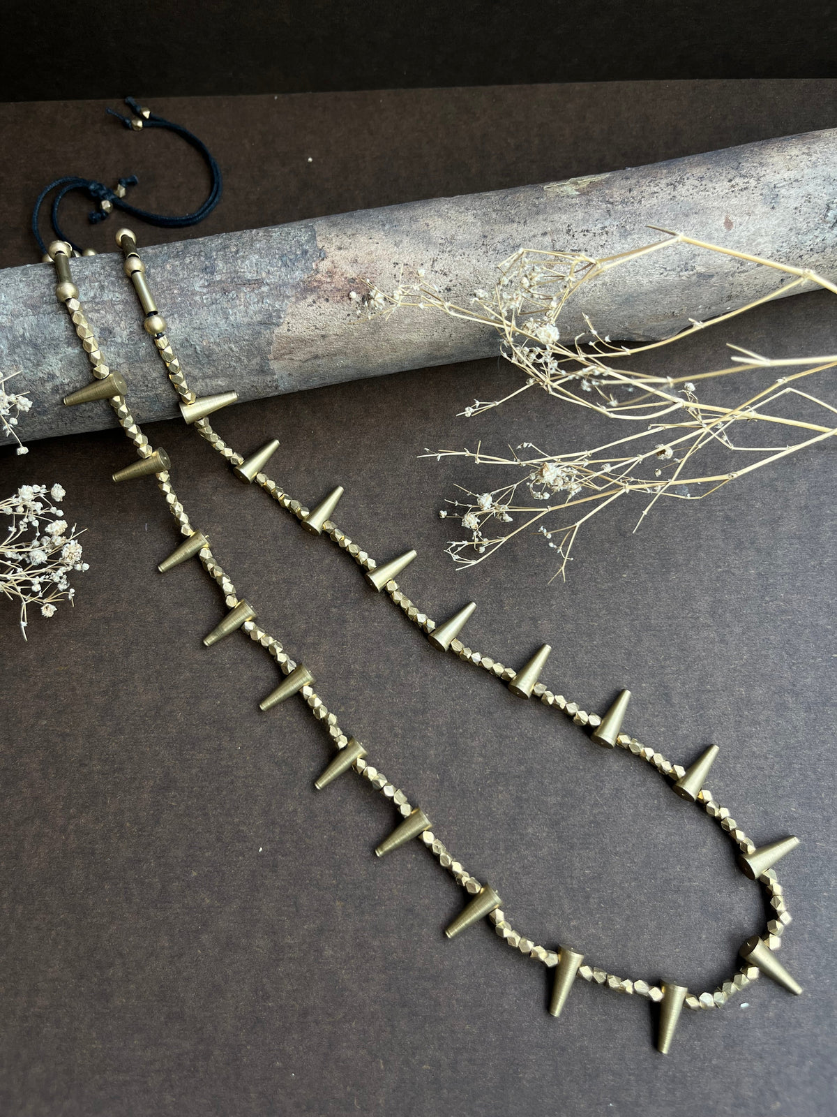 Brass spikes charm necklace