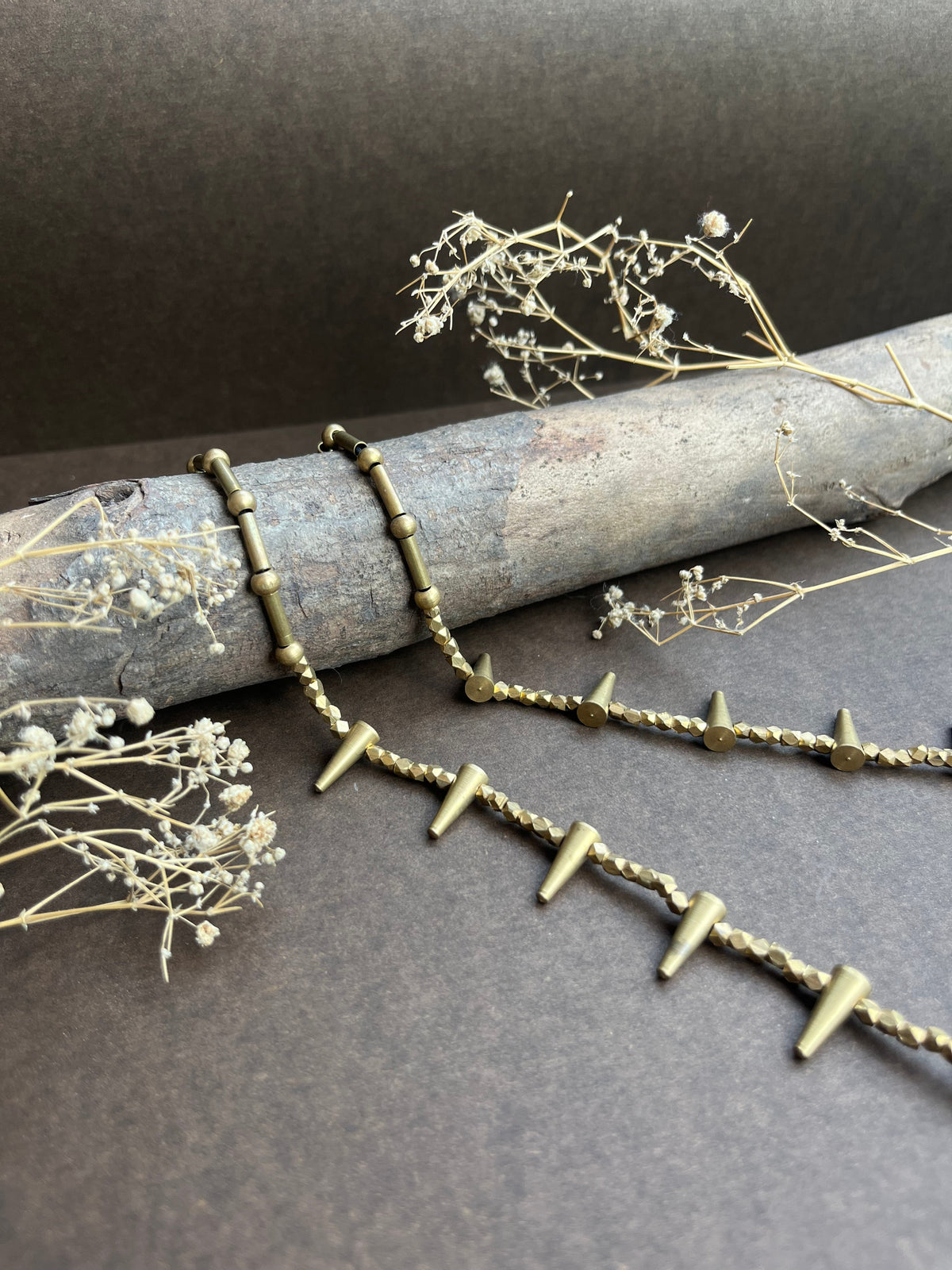 Brass spikes charm necklace
