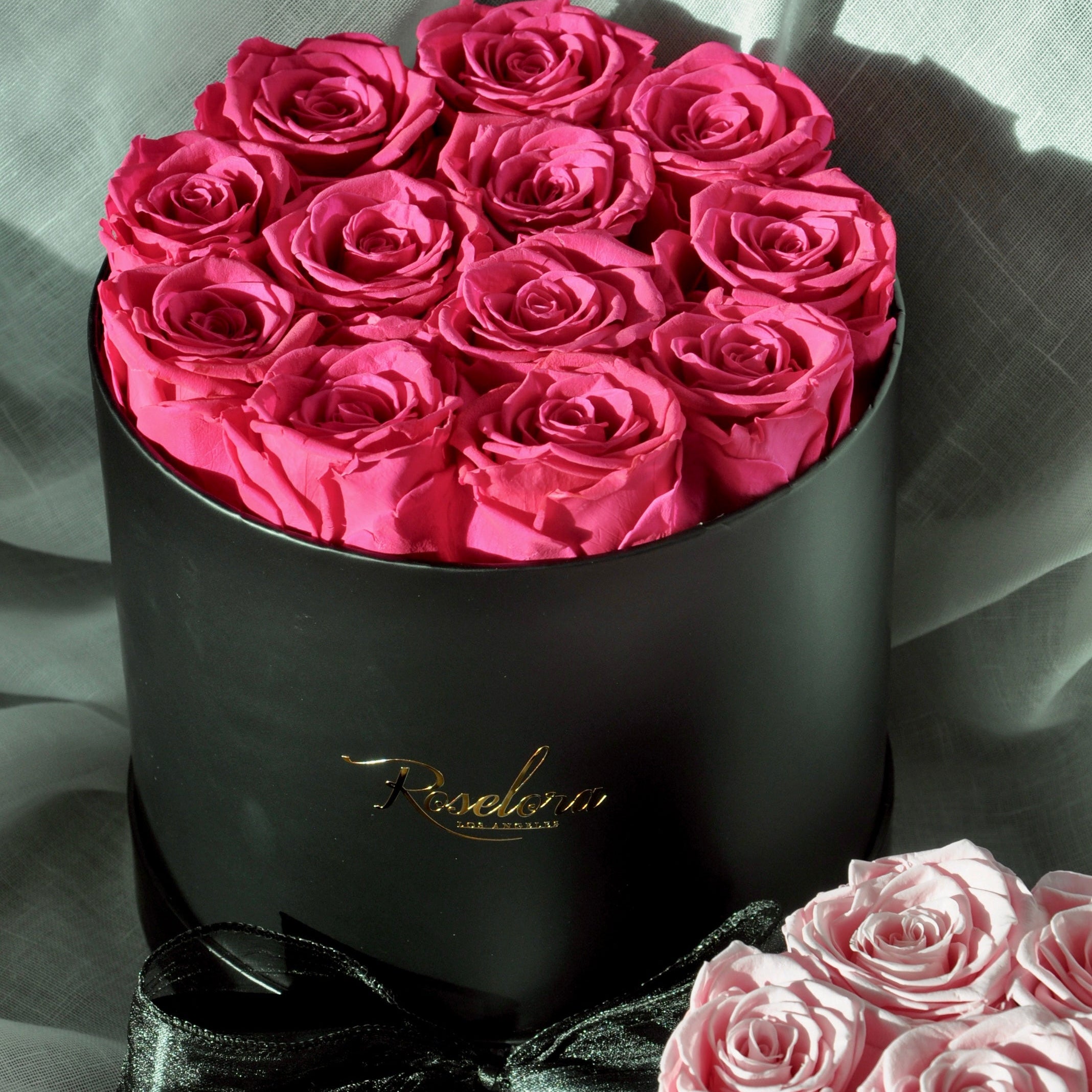 roselora fuchsia preserved roses in round box