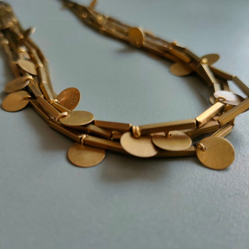 Brass tube necklace with discs