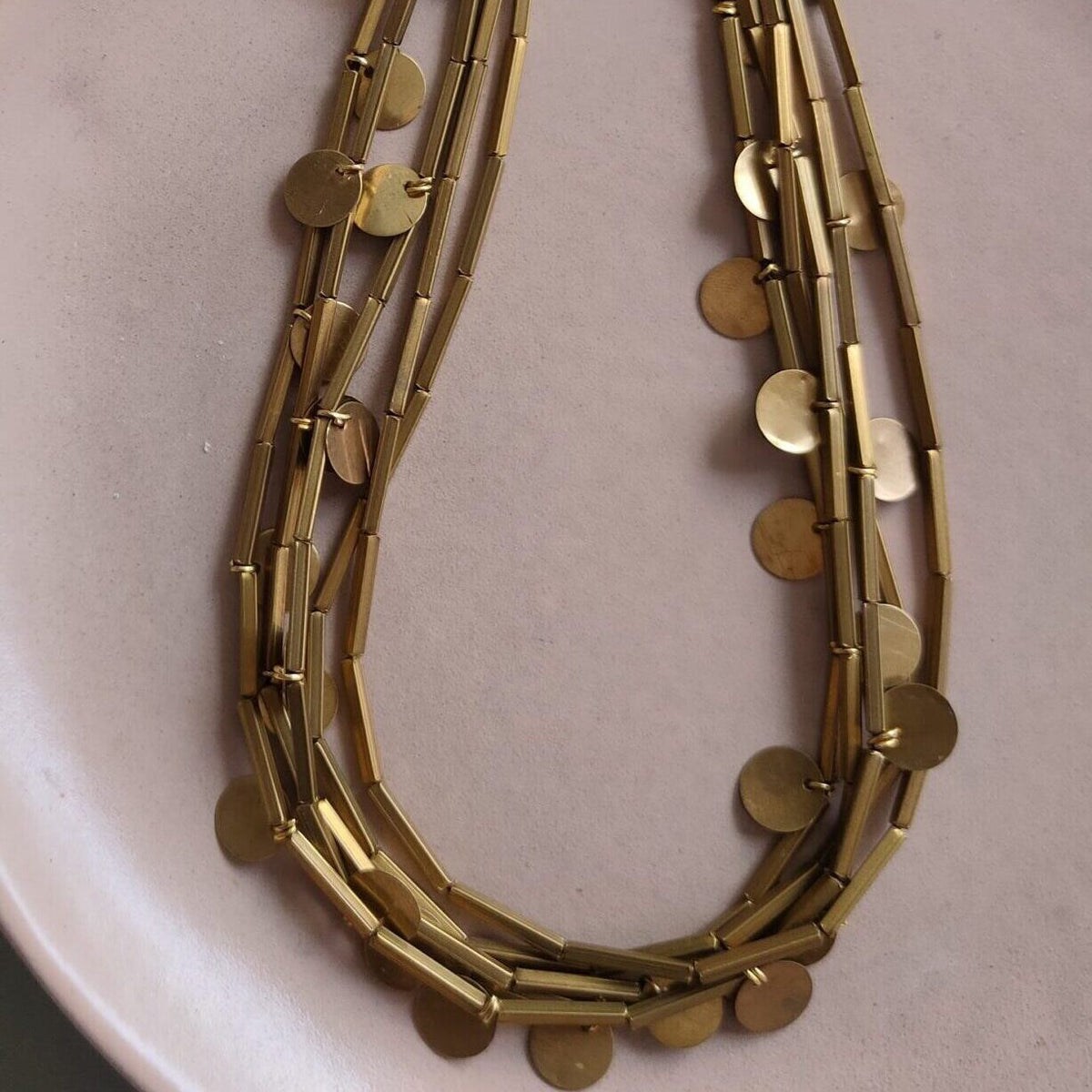 Brass tube necklace with discs