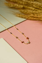 Grey pearl, coral and labradorite necklace