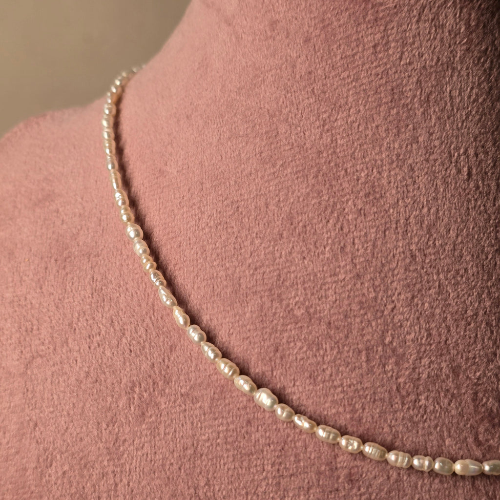 Dainty long pearl necklace
